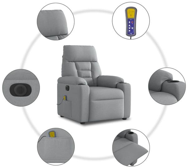 vidaXL Massagesessel Elektrisch Hellgrau Stoff 3303022 Bild 10