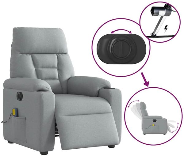 vidaXL Massagesessel Elektrisch Hellgrau Stoff 3303022 Bild 9
