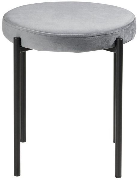 Home4You Hocker, Ø 38 cm, Grau, Schwarz, Samt, Metallgestell, stapelbar