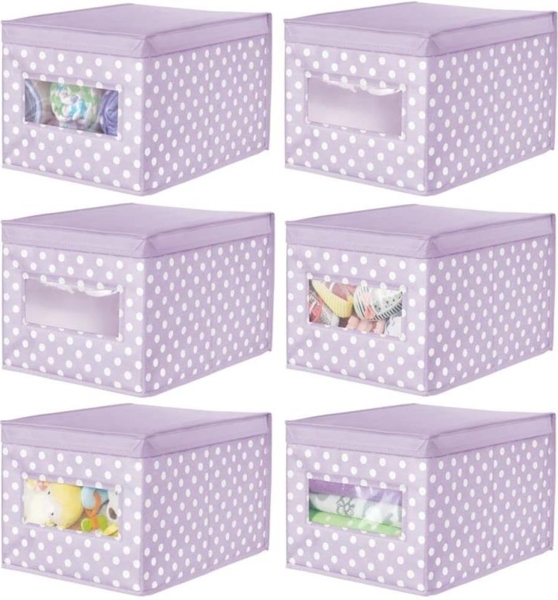 Aufbewahrungsbox Stoffbox mDesign Deckel + Sichtfenster 6er Set violett/weiß