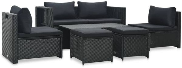 vidaXL 6-tlg. Garten-Lounge-Set mit Auflagen Poly Rattan Schwarz 47809