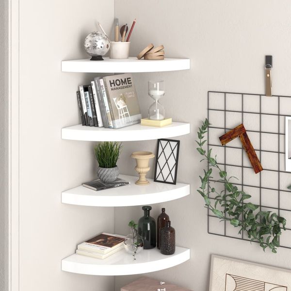vidaXL Eck-Schweberegale 4 Stk. Hochglanz-Weiß 35x35x3,8 cm MDF 323909