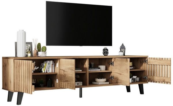 MODFU Lowboard offenes Design (TV-Ständer, TV-Konsolen-Entertainment-Center, 1 St, 8 separate Ablagefächer), passend für 70-Zoll-Fernseher
