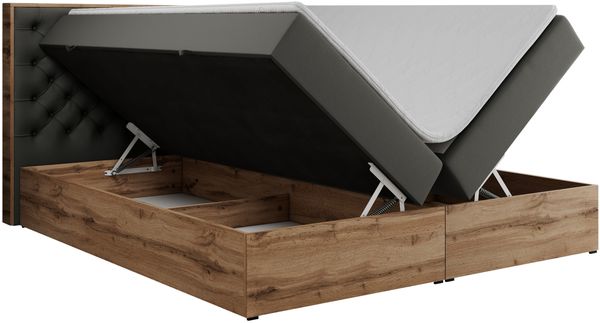 Boxspringbett mit Multipocket-Matratze und Zwei Bettkästen, Doppelbett mit Stauraum - ALBERO 3 - 160 x 200 cm - Grau Kunstleder - H4 Bild 5