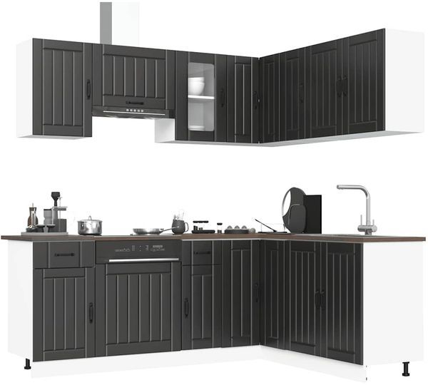 vidaXL 11-tlg. Küchenschrank-Set Kalmar Schwarz Holzwerkstoff 3314942