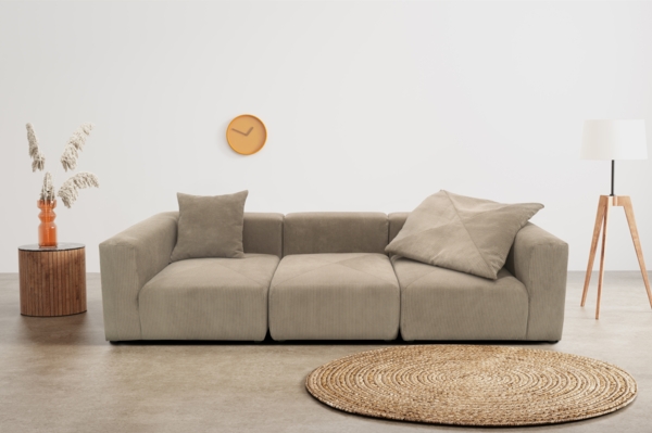 DOMO. collection Sofa 800011, 3 Sitzer, Rechteckig, individuell kombinierbar, Cord 3er Couch, modular, Polstergarnitur, 301 x 108 x 69 (BxTxH), schlamm