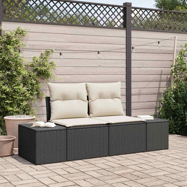 vidaXL Gartensofa mit Kissen Schwarz 184 x 62 x 69 cm Poly-Rattan 42006802