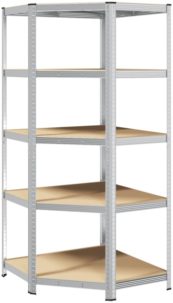 vidaXL Eckregal mit 5 Böden Silbern Stahl & Holzwerkstoff 4016963