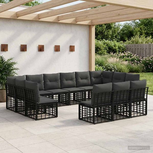 vidaXL Outdoor-Sofagarnitur Schwarz und Dunkelgrau Polyester 3437581