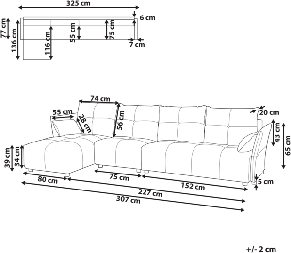 Ecksofa TOMRA Stoff Hellgrau Rechtsseitig Bild 2