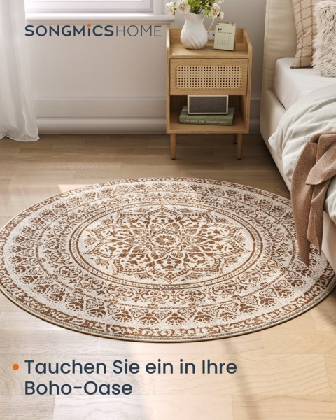 Songmics HOME Teppich rund, rutschfest, flauschig, maschinenwaschbar, Polyester, Filz, TPR, cappuccinobeige, 120 cm Bild 2