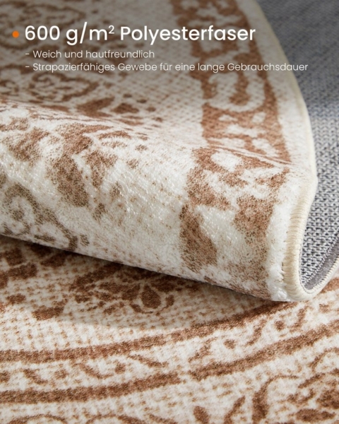 Songmics HOME Teppich rund, rutschfest, flauschig, maschinenwaschbar, Polyester, Filz, TPR, cappuccinobeige, 120 cm Bild 3