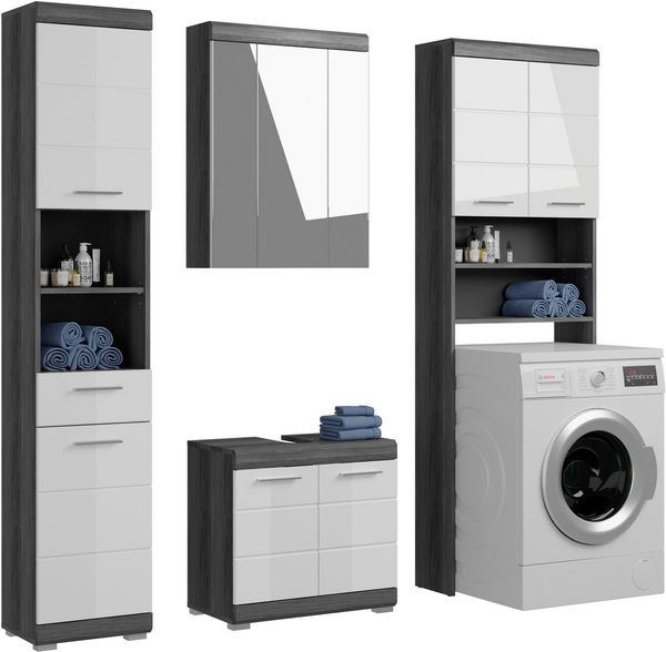 INOSIGN Badmöbel-Set Siena, 4 teilig, bestehend aus:, (Set, 4-St), Hochschrank, WBU, Spiegelschrank, Waschmaschinenumbauschrank
