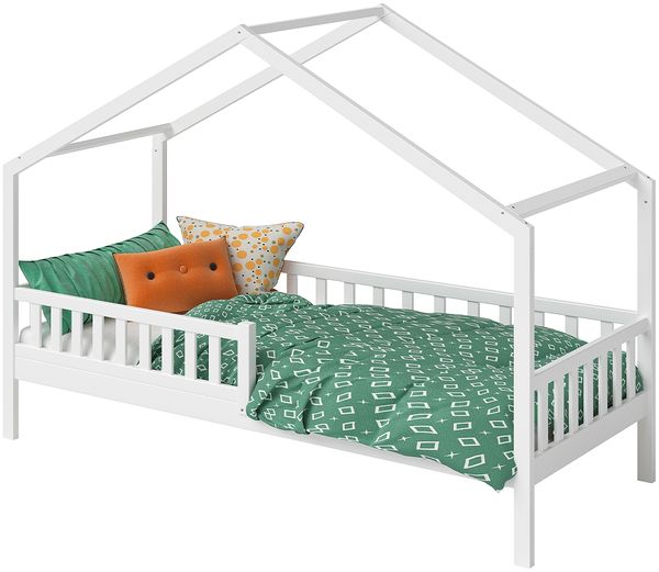 Bellabino 'Vils' Hausbett 90x200 cm mit Matratze, weiß, Kiefer Massivholz, Montessori Kinderbett mit Rausfallschutz und Lattenrost Bild 10