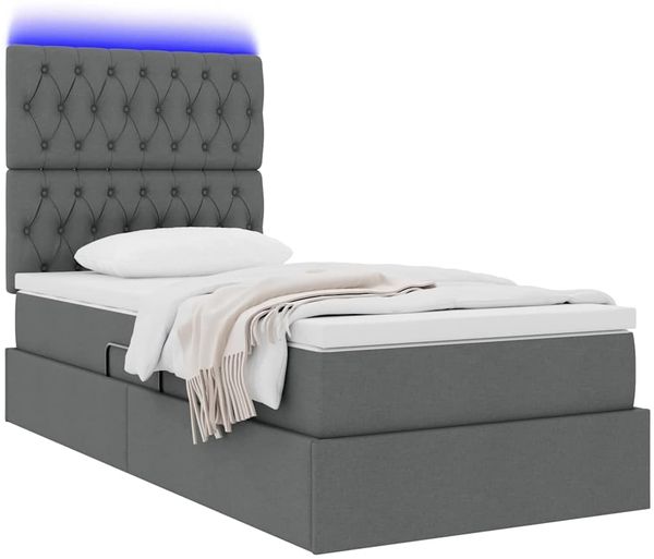 vidaXL LED-Speicherbett mit Matratze Dunkelgrau 100 x 200 cm Stoff 3372460 Bild 3
