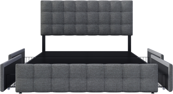 Merax Stauraumbett Polsterbett 140x200 Doppelbett aus Leinen mit Höhenverstellbares Kopfteil & 4 Schubladen & Metalllatten Grau Bild 10