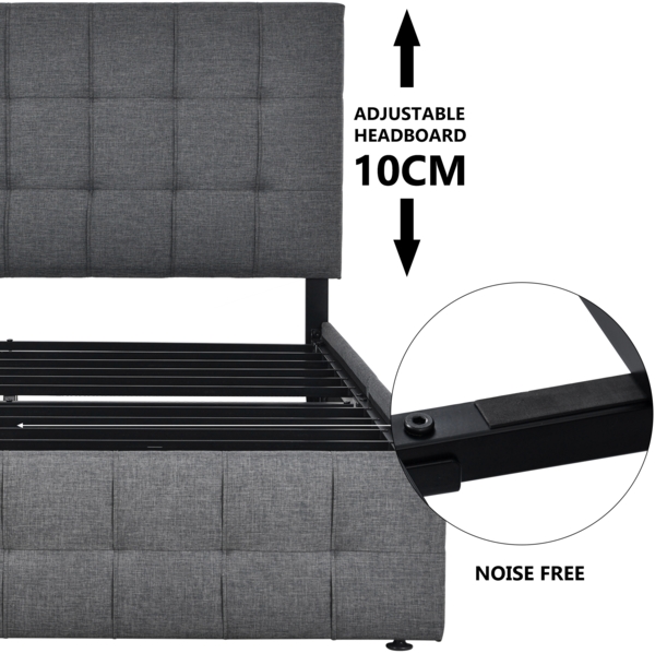 Merax Stauraumbett Polsterbett 140x200 Doppelbett aus Leinen mit Höhenverstellbares Kopfteil & 4 Schubladen & Metalllatten Grau Bild 4