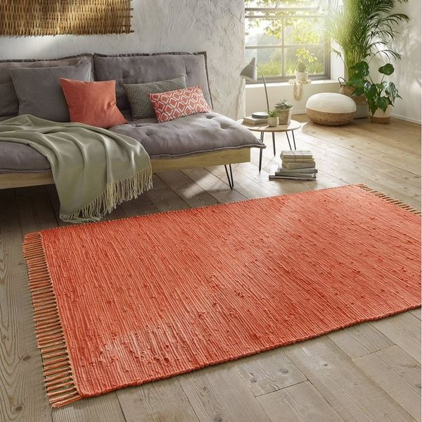 TaraCarpet Teppich Flickenteppich TaraCarpet Sylt mit Fransen, rechteckig, Höhe: 5 mm, Wohnzimmer Schlafzimmer Küchenteppich terracotta 140x200