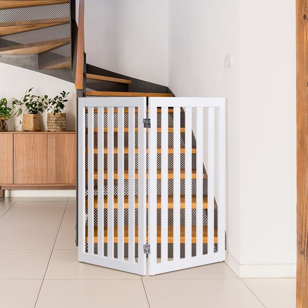 Absperrgitter Hunde 89cm Hoch 2 Paneelen Schutzgitter Holz Klappbar (Weiß-Verlängerung)