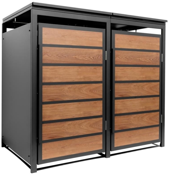 Mülltonnenbox Müllbox Mülltonnenverkleidung 2 Türen Anthrazit mit Holzdekor Box