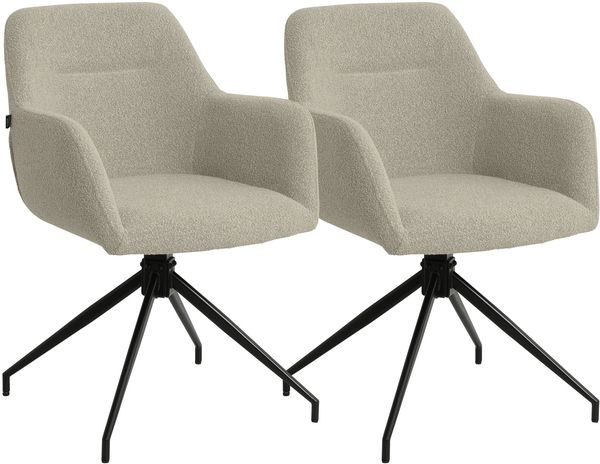 CLP 2er Set Esszimmerstühle Merlinda mit Teddystoff, 360° drehbar mit Armlehnen,taupe