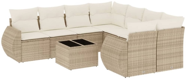 vidaXL 9-tlg. Garten-Sofagarnitur mit Kissen Beige Poly Rattan 3221157