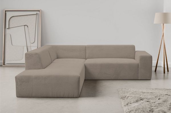 WERK2 Ecksofa Zeus-M, tolles Sofa mit schönen Details, L-Form, Curvy Trend Garnitur, urbane Optik, komfortable Wellenunterfederung
