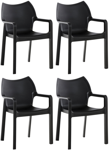 CLP 4er Set Kunststoff-Gartenstühle Diva mit Armlehnen,schwarz
