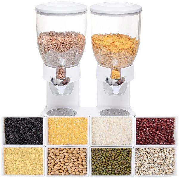 JEOBEST Müslispender Müslispender Doppelt, Cerealienspender - Weiß, 3.5 Liter-Behälter, Drehsystem, Kunststoff, Luftdichter