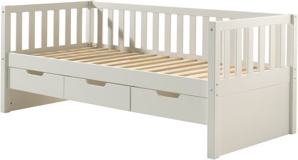 Kojen Bett Fritz mit Sprossenumrandung, 3 Schubladen u. Rolllattenrost, Liegefläche 90x200, Ausf. Weiß lackiert Bild 3