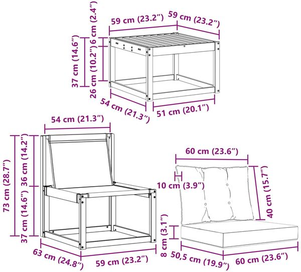 vidaXL Outdoor-Sofagarnitur mit Kissen 6 pcs Weiß und Hellgrau 3389201 Bild 9