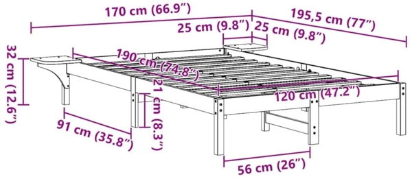 vidaXL Bettrahmen Natur 120 x 190 cm Massives Kiefernholz 873199 Bild 9