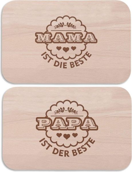 GRAVURZEILE Schneidebrett Mama + Papa sind die Besten im Set Frühstücksbrettchen, Holz, (Set)