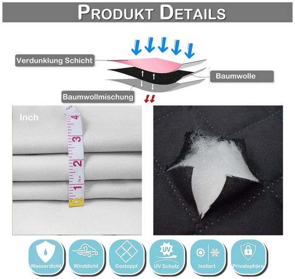 Sunicol Gardine Blickdicht Thermovorhang mit Ösen, Verdunklungsvorhänge Kälteschutz (2 St), 7 Farben, Wärmeisolierend Gardinen für Wohnzimmer Schlafzimmer