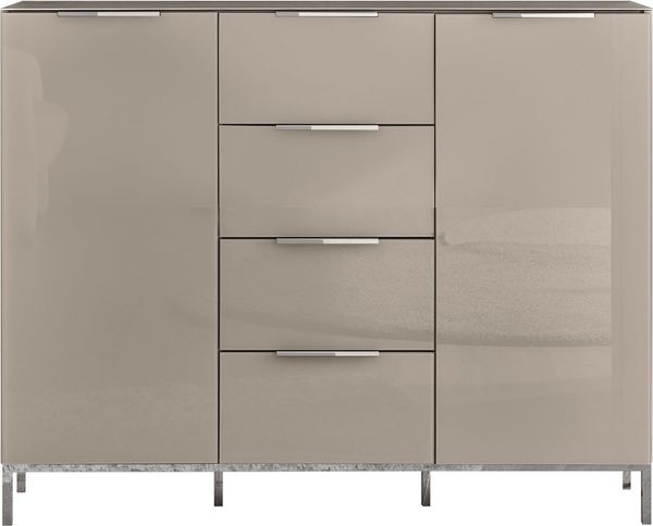 Kommode Bergamo / Bari, Glas, Holzwerkstoff, Beige, 135 x 108 x 40 cm