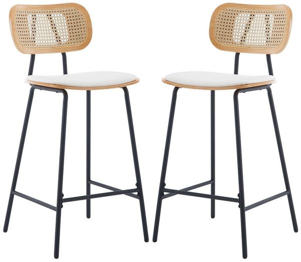 WAHSON OFFICE CHAIRS Barhocker 2er Set Rattan Barstuhl mit Metallbeinen Sitzfläche aus Kunstleder