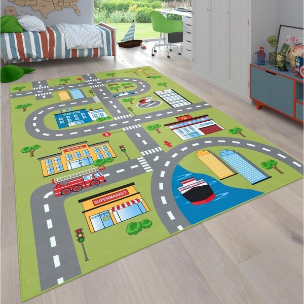 Paco Home Kinderteppich Bino 570, rechteckig, Höhe: 4 mm, Kurzflor, Straßen-Spiel-Teppich, Kinderzimmer