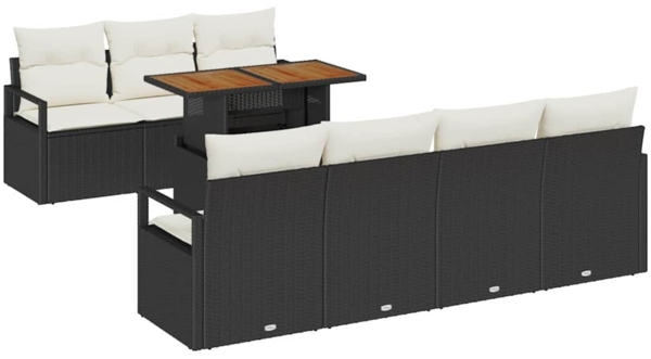 vidaXL Garten-Sofa-Set mit Kissen mit Kissen 8 pcs Schwarz und Creme 3349669