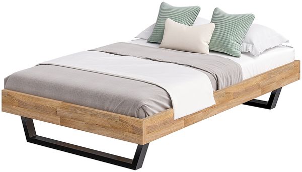 skølm 'Alver' Bett 120x200 cm, Bettgestell, natur geölt, Massivholzbett aus Eiche mit Metallkufen, Doppelbett ohne Bettkopf Bild 9