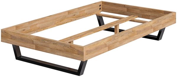 skølm 'Alver' Bett 120x200 cm, Bettgestell, natur geölt, Massivholzbett aus Eiche mit Metallkufen, Doppelbett ohne Bettkopf Bild 2