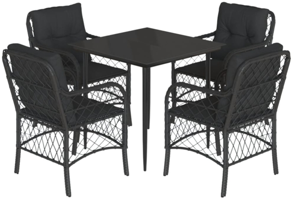 vidaXL 5-tlg. Garten-Essgruppe mit Kissen Schwarz Poly Rattan 3212097