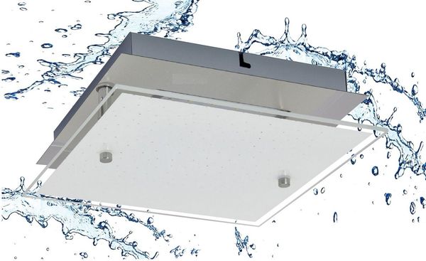 TRANGO LED Deckenleuchte, Dimmfunktion, 3102 Feuchtraum IP44 LED Deckenstrahler Eckig für Bad 3-Stufen dimmbar *LILY* inkl. 12 Watt 3000K warmweiß LED Modul, Design Kristalleffekt Glas Lampenschirm, warmweiß, Deckenlampe, Wandleuchte, Badlampe