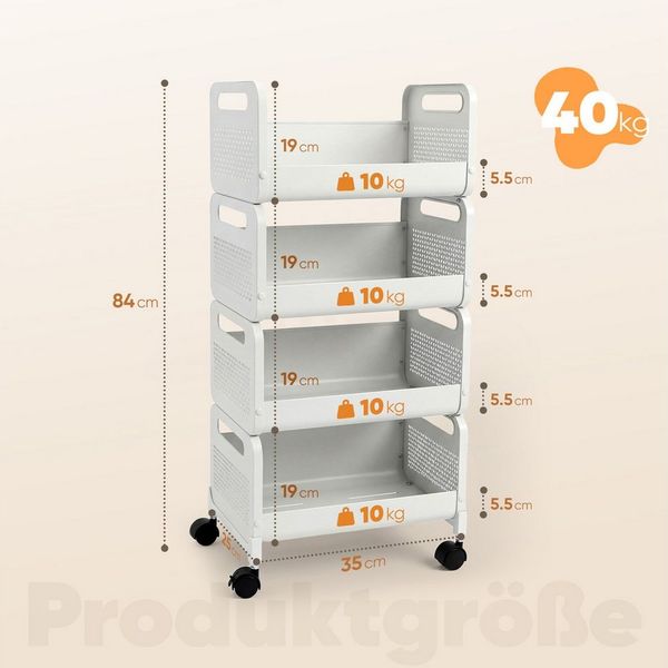 Sekey Rollwagen Küchenwagen 25 cm breit, servierwagen mit rollen, gemüseregal küchenwagen Metall Aufbewahrungsregal, mit 4 Ebenen