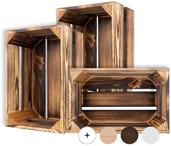 Creative Deco Holzkiste 3x Weinkisten Set Obstkiste Holz (3 Kisten)