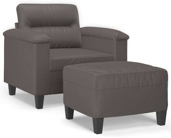 vidaXL Sessel mit Hocker Grau 60 cm Kunstleder 3201239