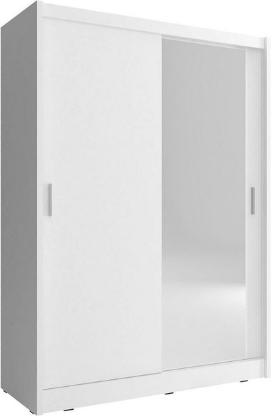 MOEBLO Kleiderschrank BORNEO A1 (Wohnzimmerschrank 2-türig Schrank Gaderobe Schiebtüren, mit Spiegel Schwebetürenschrank mit Einlegeböden und Kleiderstange) (BxHxT): 130/150x200x60cm