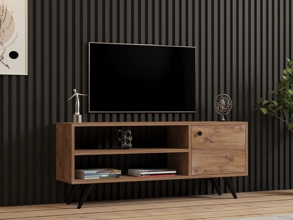 Hanah Home Stylish TV Stand, Atlantic Pine, 120 x 50 x 29 cm | 100% Melamine Coated Particle Board, 18 mm Thick | Wall-Mountable, Extra Storage & Shelves