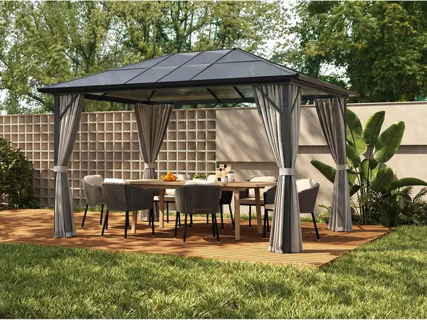 Vente-unique - RADELA Arbour and gazebo Metall Grau - B 300 cm x H 260 cm x L 398 cm