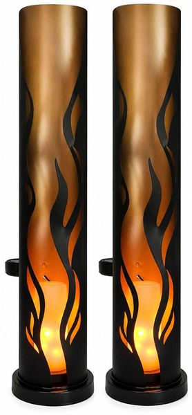 2x LED Solarleuchte, Feuer-Effekt, Schwarz, Außenbereich, H 49 cm