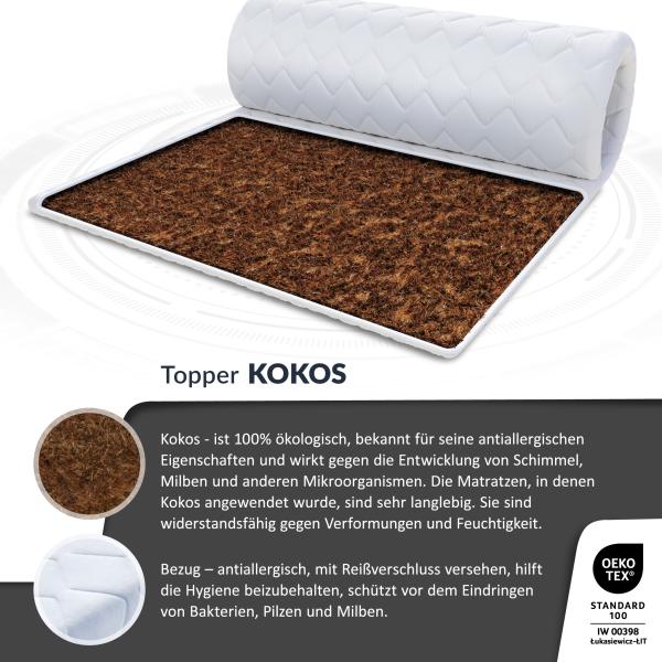 Topper 120x200 cm Matratzenauflage mit KOKOS Matratzenschoner Kokosfaser H4 Bild 5